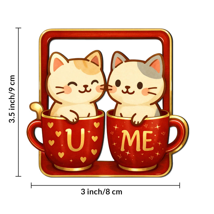 Valentine’s Day Gift for Couples Girlfriend Boyfriend Romantic Couple Gift Idea Love Token Anniversary Present Cute U & Me Cats Fridge Magnet for Refrigerator 8x9 cm, Art Street