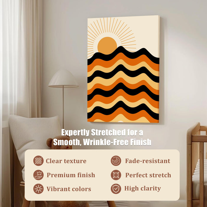 Abstract Sun Rise Mountains Rainbow Stretched Canvas Wall Art Modern Boho Illustration Painting for Home & Office Wall Decor, (16x22 Inch)