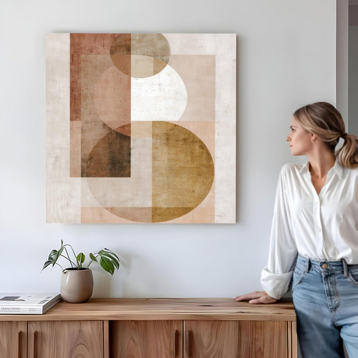 Modern Boho Circles Stretched Canvas Wall Art Painting For Living Room, Modern Minimalist Painting, Abstract Decor for Living Room, Office & Studio (56xx56 cm)