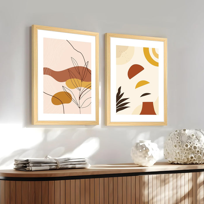 Modern Art Boho Abstract Shape and Leaf, Set of 2 (Beige, 13x18 Inch), Wall Paintings