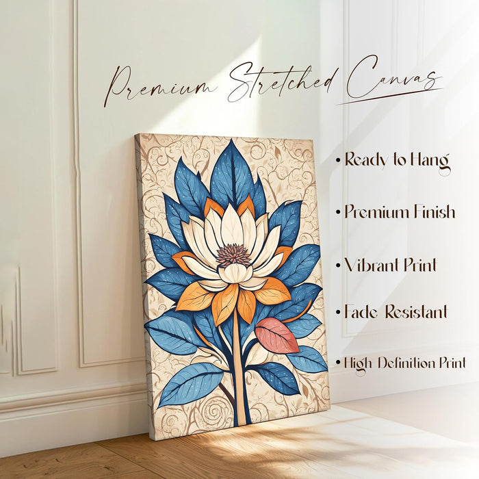 Abstract Stretched Canvas Multicolor Wall Art Painting Lotus Indian Folk Digital Painting ‰ÛÒ 22x34 Inch