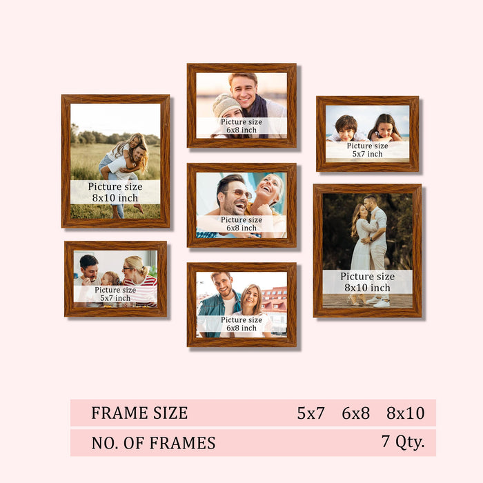 Family Photo Frame Set of 7 for Wall Decor, Wooden Finish Collage Picture Frames for Living Room, Bedroom, Multi-Size Wall Hanging Gallery Frame Set, (2 Sets 5x7, 3 Set 6x8, 2 Set 8x10 Inch)