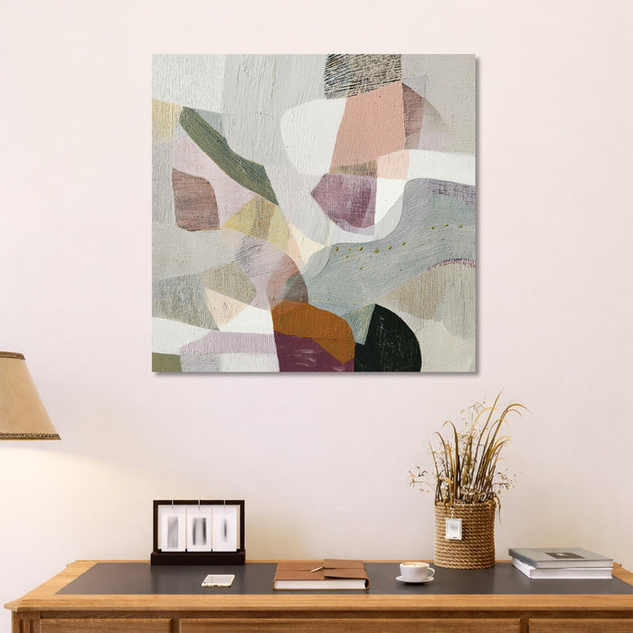 Abstract Textured Geometric Stretched Canvas Wall Art PAinting for Living Room, Modern Pastel Patchwork Painting for Living Room, Home Decor & Office (56xx56 cm)