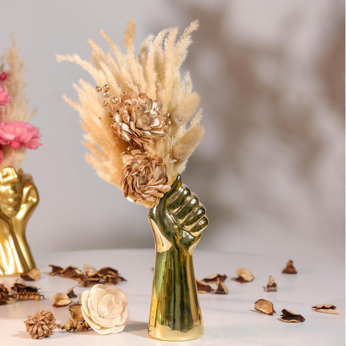 Dried Pampas Grass and Gloden Artificial Flowers Bouquet Boho Dried Flower Arrangement, Natural Dry Floral Bouquet 30 cm