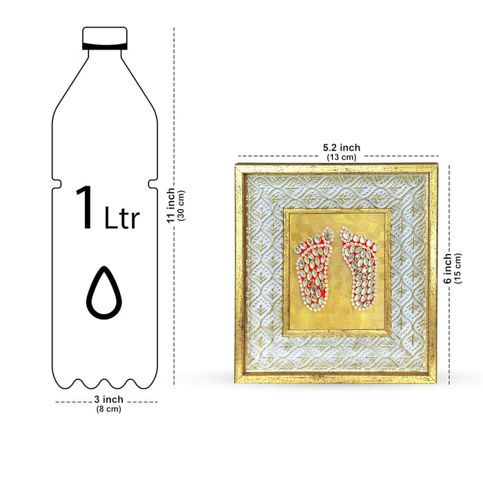 Gold Plated Lakshmi Charan Photo Frame, Silver and Gold God Photo Frames (6x5 inch)