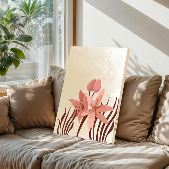 Abstract Floral Stretched Canvas Wall Art Modern Boho Illustration Painting for Home & Office Wall Decor, (16x22 Inch)