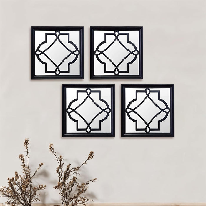 Decorative Square Shape Set of 4 Black Wall Mirror, Wall Hanging Mirrors (10 x 10 Inches)