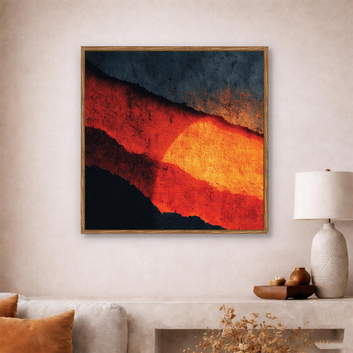 Abstract Volcanic Framed Painting For Living Room | Molten Earth Texture Large Canvas Painting With Frame Wall Art For Bedroom, Hallway's, Office, Hotel, Size 58x58 cm
