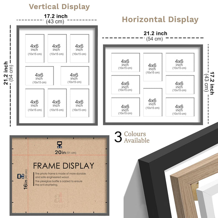 Photo Frame Collage 10x15 cm Photos Display 8 Openings Wall Mounting Home Décor Photo-Frame (44x54 cm)