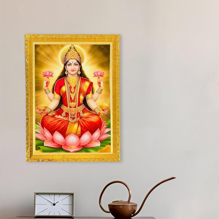 Devi lakshmi Ji Photo Frame for Mandir, Pooja Room | Divine Hindu Deity Wall Art (10x13 Inch)