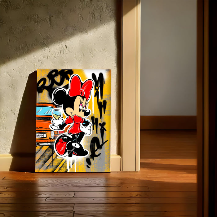 PAINTINGMANTRA Cartoon Girl Graffiti Stretched Canvas Painting Print | Pop Art Street Style Wall Décor | Modern Abstract Canvas for Home & Office, 41x56 cm