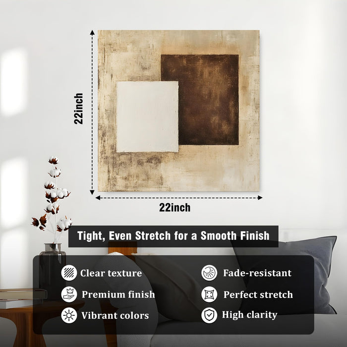 Modern Abstract Stretched Canvas Wall Art Painting For Living Room, Minimalist Geometric White & Dark Brown Textured Painting for Living Room, Office & Home Decor (56xx56 cm)