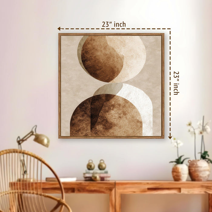 Abstract Boho Framed Painting For Living Room | Earth Tone Geometry Large Canvas Painting With Frame Wall Art For Bedroom, Hallway's, Office, Hotel, Size 58x58 cm