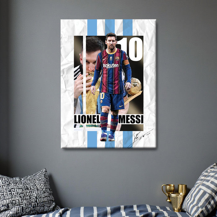 Lionel Messi Wall Art Canvas Painting Poster, Football Legend Sports Wall Decor for Living Room, Bedroom, Office & Football Lovers, and Home & Office Decor, 16 x 22 Inch