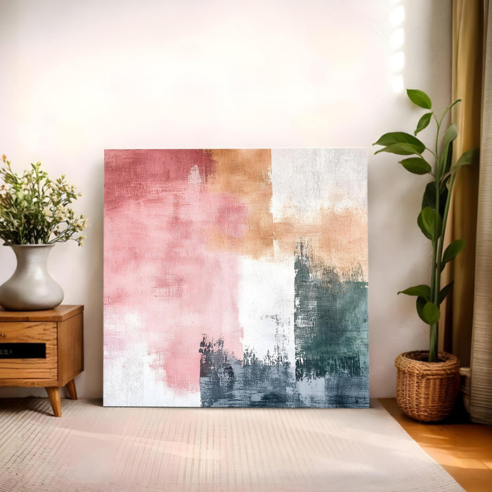 Modern Abstract Stretched Canvas Wall Art Painting For Living Room, Textured Pink, Large Minimalist Poster on Stretched Canvas for Living Room, Office & Bedroom Decor (56xx56 cm)