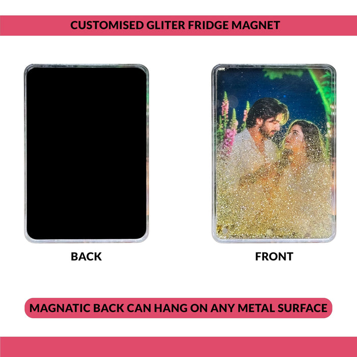 Golden Glitter Magnetic Photo Frame, Customized Photo Magnet, Sparkling Glitter Fridge Magnet, Valentine’s Day Gift, Magnetic Photos Holder for Kitchen, Office, Locker, Art Street 2.5x3.5 Inch