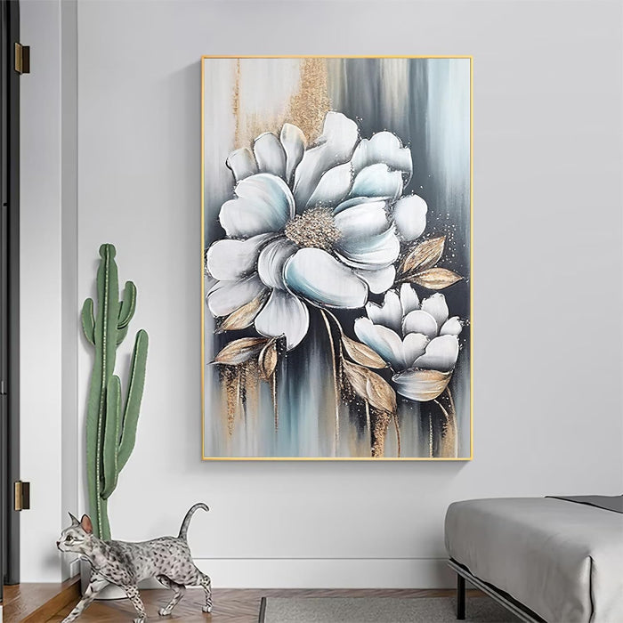 Art Street Canvas Painting Simple White Flower Framed Decorative Art For Living Room (Size:23x35 Inch)