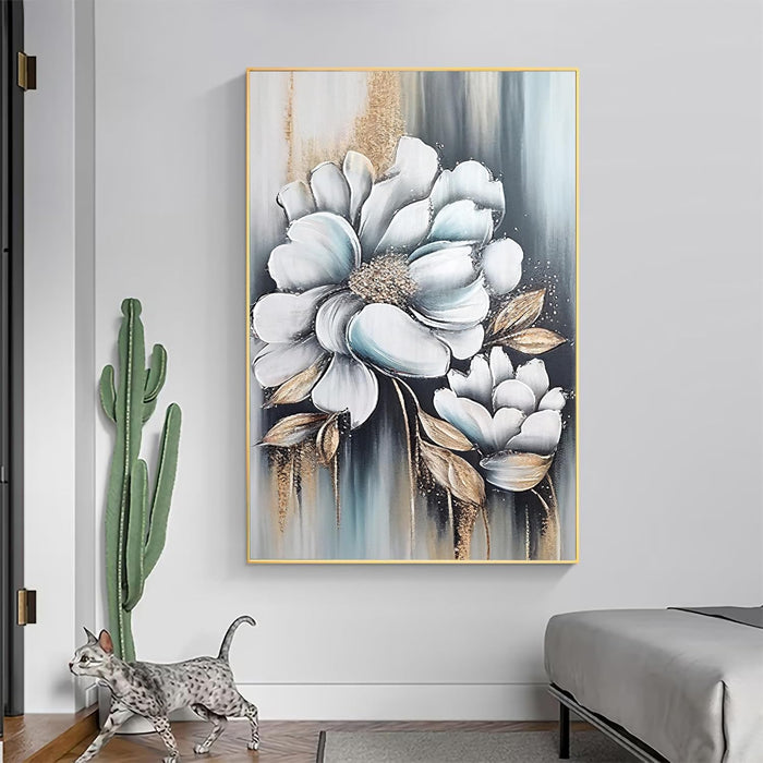 Canvas Painting Simple White Flower Decorative Wall Art For Living Room (Size:23x35 Inch)