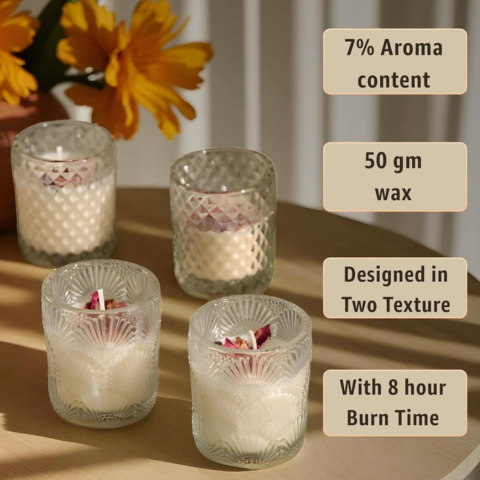 Rose Scented Soy Wax Glass Votive Candle for Diwali Gifting - Pack of 4 Glass Jar| Premium Collection Pack. (Fresh Rose)
