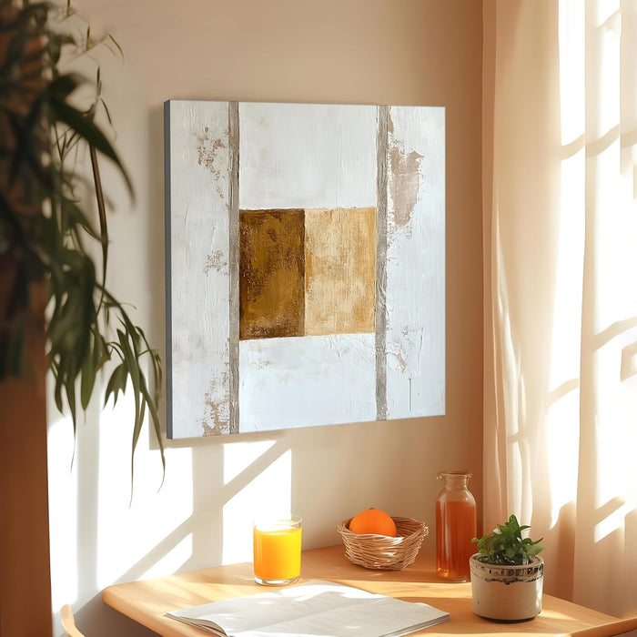Multicolor Abstract Canvas Wall Art Painting – White Beige Brown Gallery Wrap Canvas Wall Décor Painting (56x56 cm)
