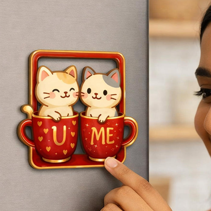 Valentine’s Day Gift for Couples Girlfriend Boyfriend Romantic Couple Gift Idea Love Token Anniversary Present Cute U & Me Cats Fridge Magnet for Refrigerator 8x9 cm, Art Street