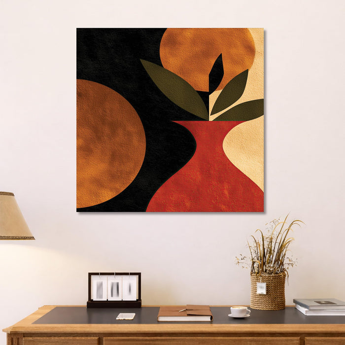 Boho Botanical Stretched Canvas Painting For Living Room | Abstract Vase Leaf Wall Art Large Canvas Painting For Livingroom Home Decor, Bedroom, Hallway's, Office, Hotel - 86x86 cm
