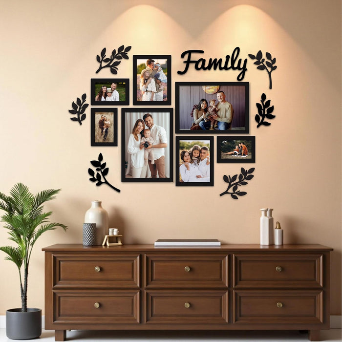 Family Tree Wall Photo Frame Set Pack of 7 with 7 MDF Cutouts for Home Decoration 4x6, 6x8, 8x12 Inch