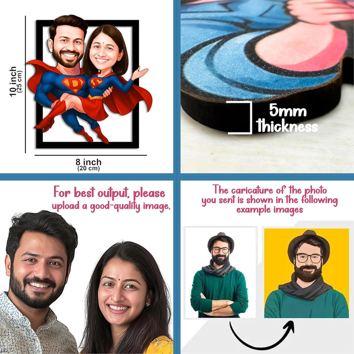 Personalized Gift for Friends, Brother, BFF, Boyfriend, Father Superhero Character Caricature Standee, Photo Frame Unique Design Customized Gift for Friends & Family