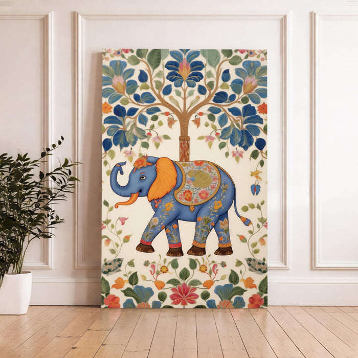 Elephant Tree of Life Stretched Canvas Painting For Living Room | Madhubani Animal Stretched Canvas Wall Art For Livingroom Home Decor, Bedroom, Hallway's, Office, Hotel - 56x86 cm