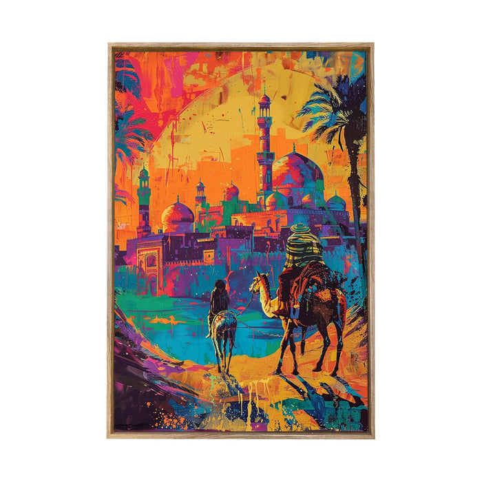 Large Canvas Painting Panel Framed Wall Art Print Arabian Camel Framed Luxury Paintings for Home Décor (Yellow, 23x35 Inch)