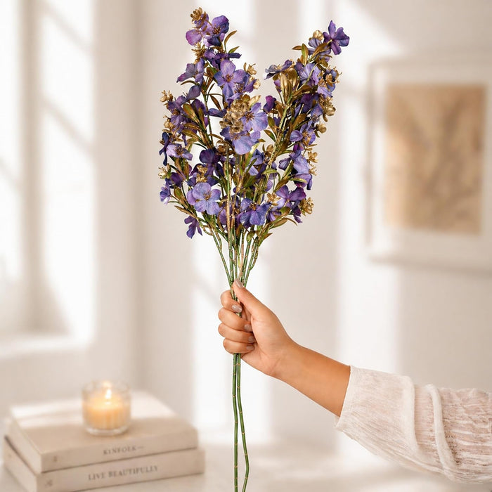 Art Street Artificial Purple & Gold Flower Stems for Home Décor – Realistic Faux Floral Branches for Vase,