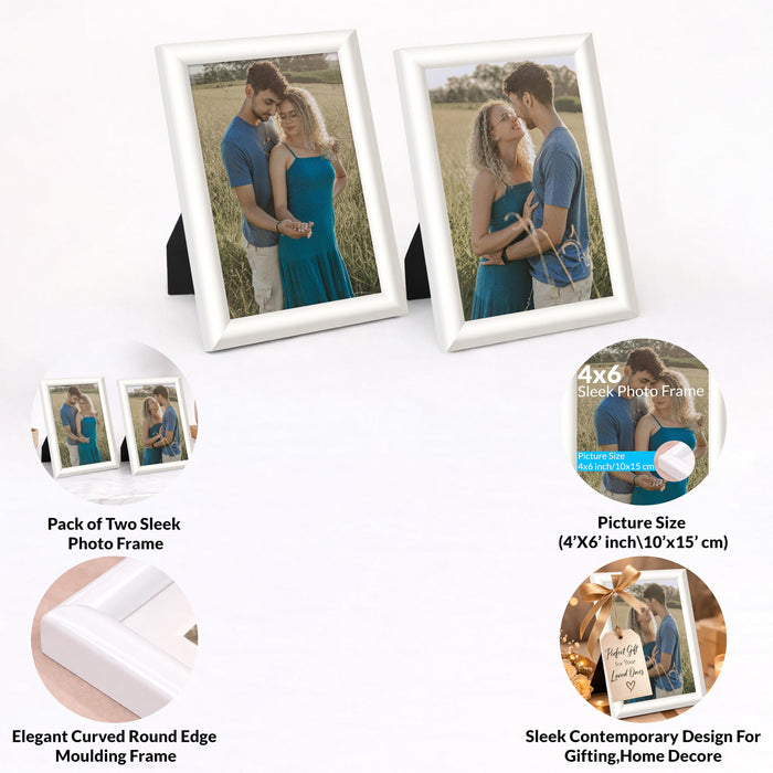 Art Street Picture Table Photo Frame Set of 2 for Bedroom, Tabletop Frames with Stand, Modern Farmhouse Photo Frames for Couples, Weddings, Home Decor, Portrait or Landscape Display (White, 4x6 Inch)