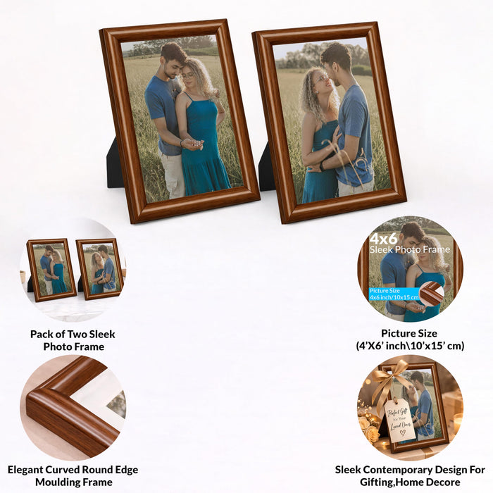 Art Street Picture Table Photo Frame Set of 2 for Bedroom, Tabletop Frames with Stand, Modern Farmhouse Photo Frames for Couples, Weddings, Home Decor, Portrait or Landscape Display (Brown, 4x6 Inch)