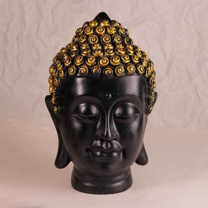 Buddha Head Statue Showpiece Idol, Crafted from Resin Buddha Head Murti (Black, 17x37 cm)