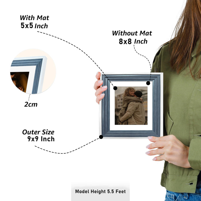 Art Street Luxury Photo Frame for living room, Modern Step Design Photo Frames for Photograph, Art Work, Kids Room Set of 9 (8x8 Inch, Blue)