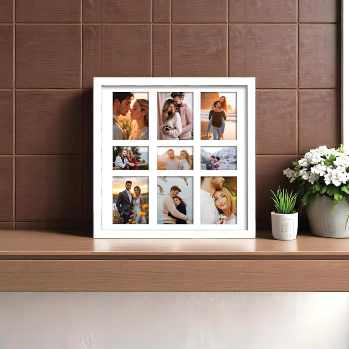 Photo Frame Collage 8x10, 5x8 cm Photos Display 9 Oppenings Wall Mounting Home Décor Black Photo-Frame (34x34 cm)