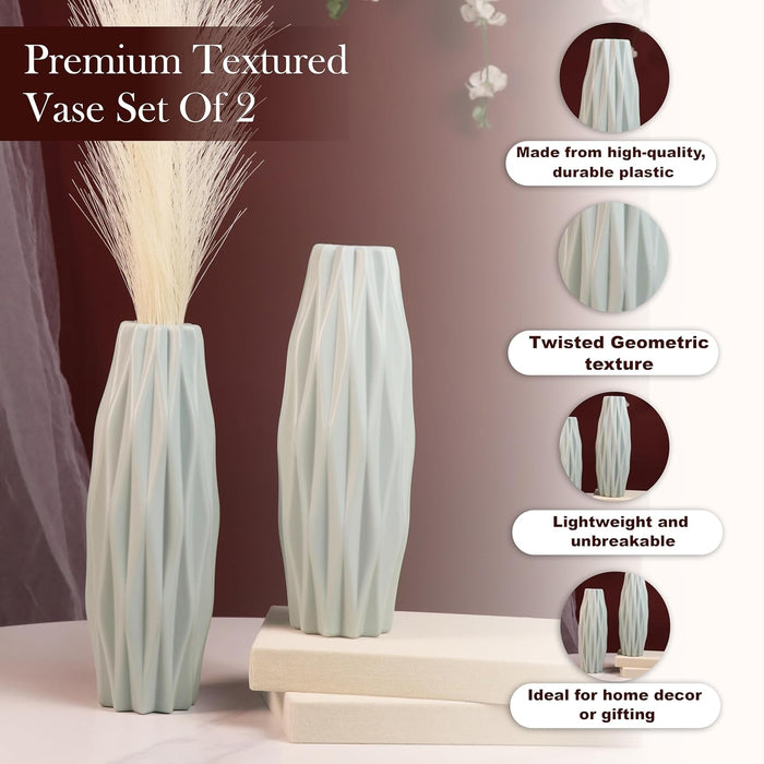 Beautiful Flower Vases, PVC Pot for Plants Stand Twisted Geometric Texture Grey Vase Pot, Made of Durable Plastic PVC Height - 22 cm