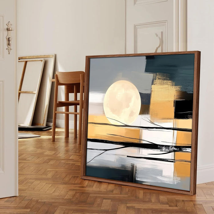 Large Framed Canvas Painting Geometric Wall Art Print, Decorative Modern Paintings For Home (Gold, Size 23x23 Inch)