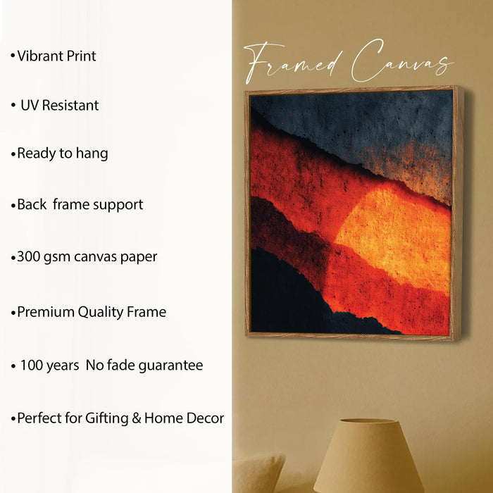 Abstract Volcanic Framed Painting For Living Room | Molten Earth Texture Large Canvas Painting With Frame Wall Art For Bedroom, Hallway's, Office, Hotel, Size 58x58 cm