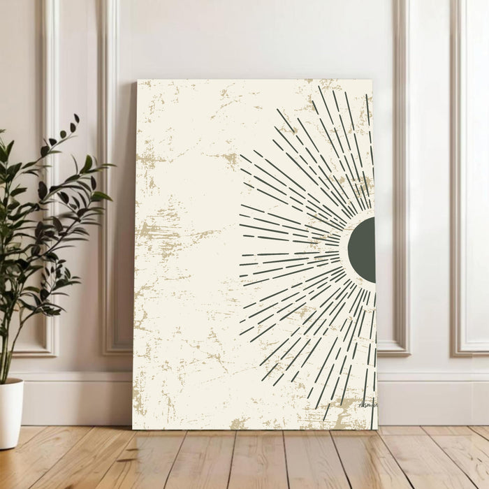 Abstract Sun Rising blue Stretched Canvas Wall Art Modern Boho Illustration Painting for Home & Office Wall Decor, (16x22 Inch)