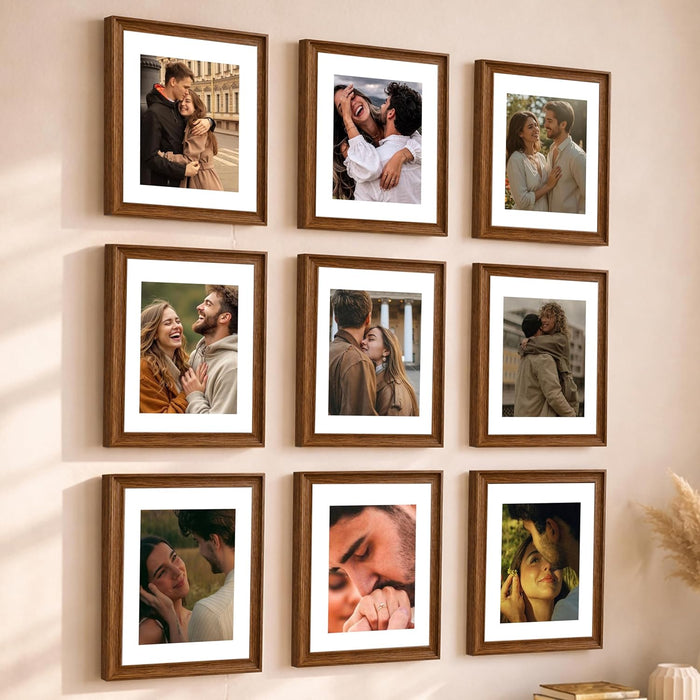 Wooden Cave Design Photo Frame Set of 9 | Black Picture Frames for Photos, Artwork & Certificates | Wall Décor for Living Room & Home (11x14 Inch)