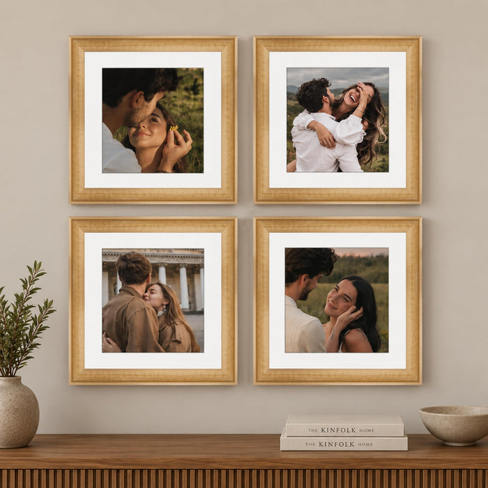 Art Street Wooden Photo Frame for living room, Aesthetic Cave Design Photo Frames for Photograph, Art Work, Certificates Set of 4 (8x8 Inch, Wood Brown)