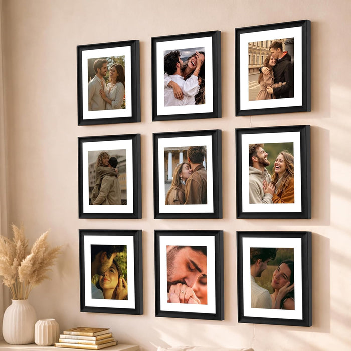 Wooden Cave Design Photo Frame Set of 9 | Black Picture Frames for Photos, Artwork & Certificates | Wall Décor for Living Room & Home (11x14 Inch)