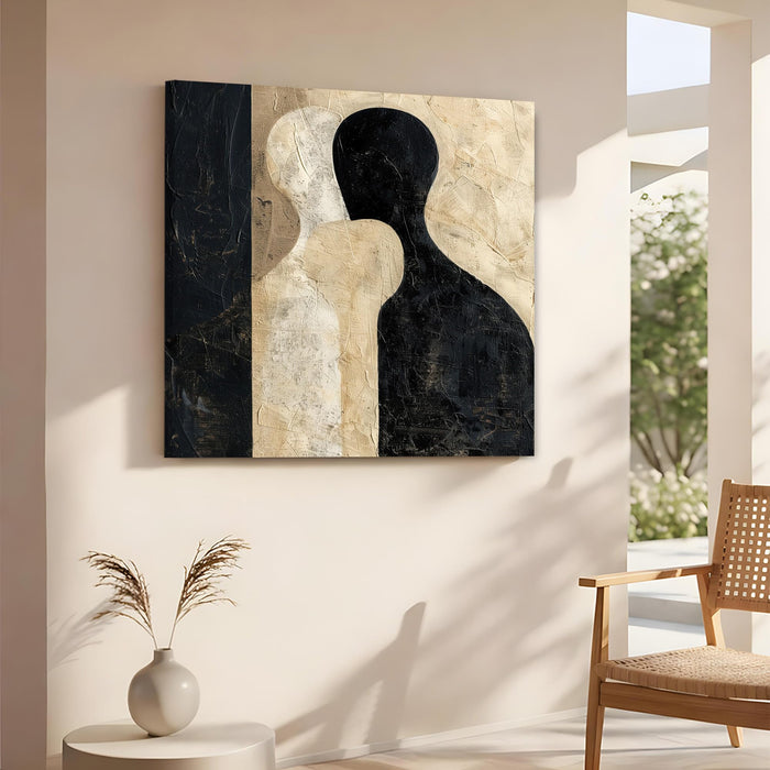 Modern Abstract Figurative Stretched Canvas Wall Art Painting For Living Room, Minimalist Silhouette Painting, Large Textured Neutral Earth-Tone for Living Room & Office (56xx56 cm)