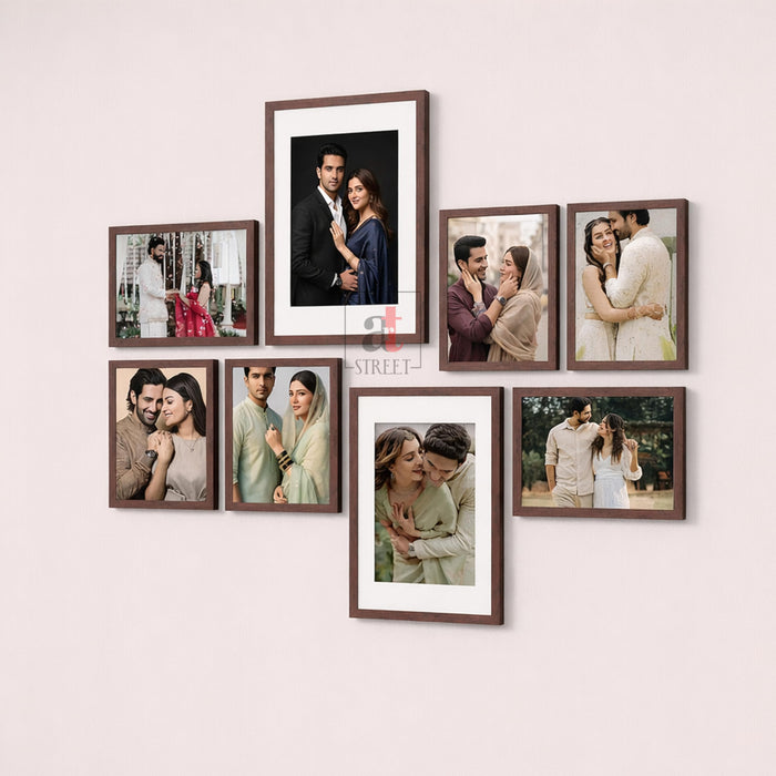 Art Street Photo Frame Set of 8 Brown Wall Decor Collage Display Hanging Family Picture Frames Gallery Collection Decor Items Wall Mount Frames Birthday Anniversary Gift, 8x12 and 12x16 In