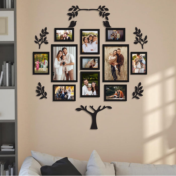Family Tree Wall Photo Frame Set Pack of 11 with 9 MDF Cutouts for Home Decoration Wall Photo Frame Collage for Living Room Bedroom