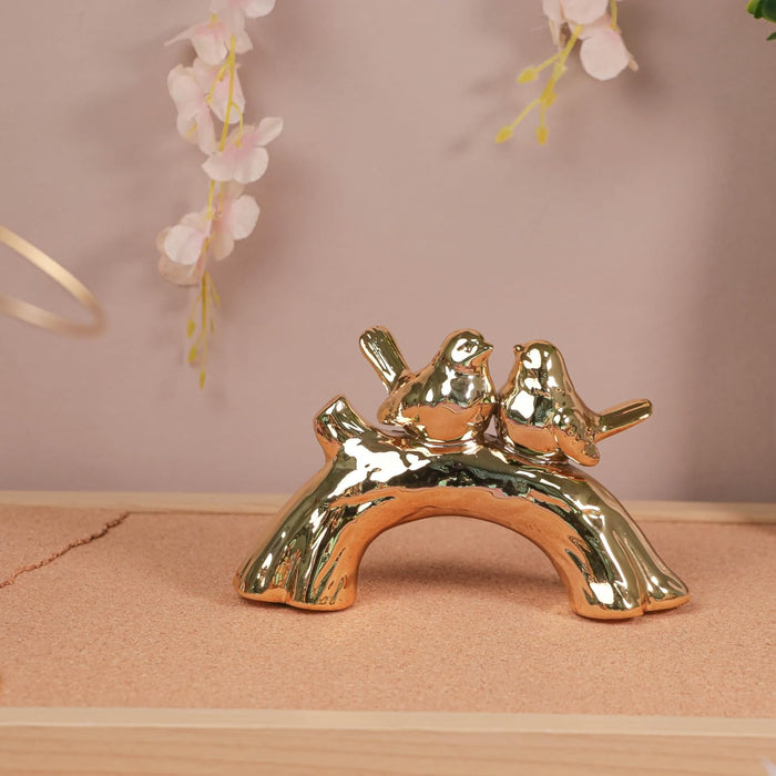 Birds Sitting on Tree Showpieces Statue for Home Décor, Golden (7x4.5 inch),