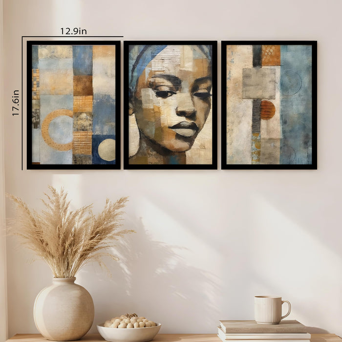 Abstract Woman Face A3 Framed Painting for Living Room With Frame, Women's Day Gift Abstract Aesthetic Framed Paintings for Home Decor Bedroom Hallways Office Hotel Set of 3, Size 33x45 cm