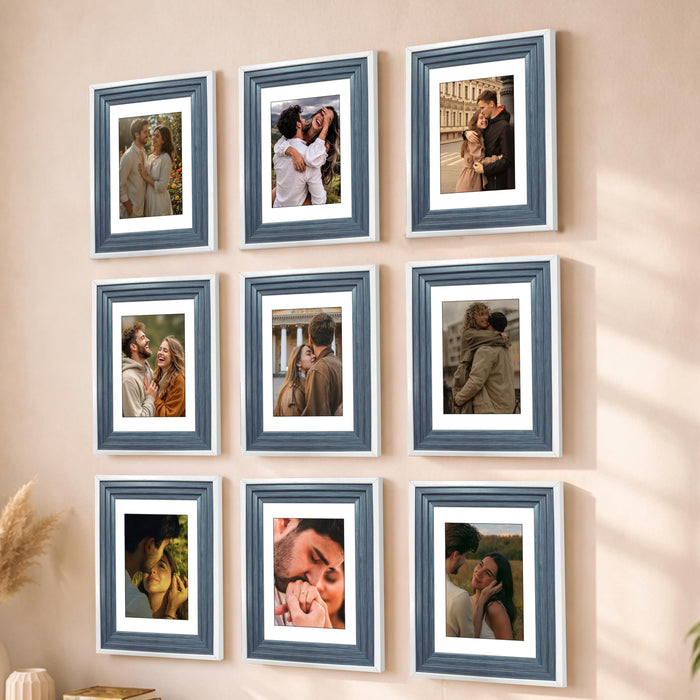 Art Street Luxury Photo Frame for living room, Modern Step Design Photo Frames for Photograph, Art Work, Kids Room Set of 9 (6x8 Inch, Blue)