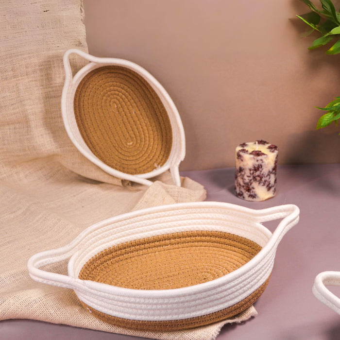 Jute Basket Round Shape Foldable Gift Basket, Storage and Organizer Jute Baskets with Handle (Set of 2)